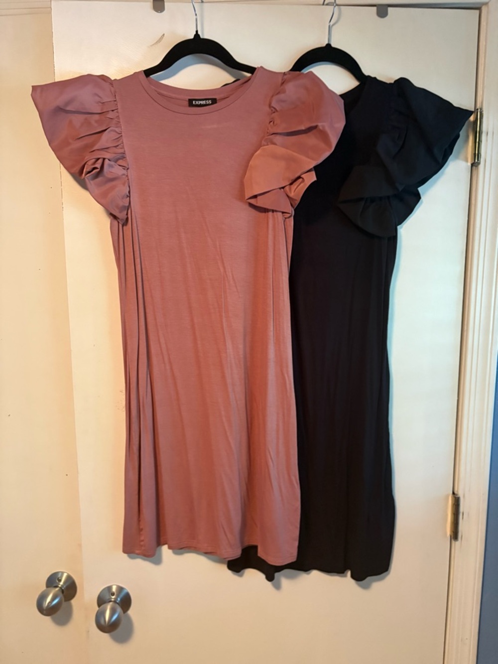 Express Ruffle Sleeve Mini Dress - Mauve Pink and Black